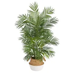 4ft. Areca Artificial Palm in Boho Chic Handmade Cotton & Jute White Woven Planter