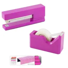 JAM Paper Stapler, Tape Dispenser & Staples Office Trio Kit Fuchsia
