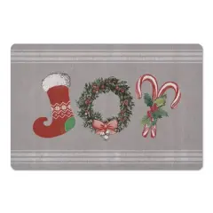 Joy Stocking on Gray 27x18 Floor Mat
