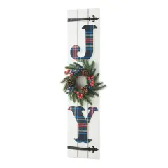 Glitzhome&reg; 36" Wood Plaid Wreath "JOY" Porch D&eacute;cor