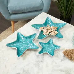 Blue Handmade Enameled Textured Aluminum Starfish Decorative Bowls Set