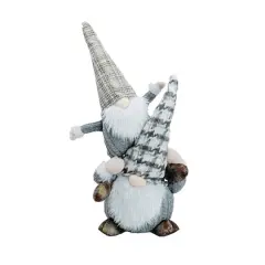Santa's Workshop 23" Piggy Back Gray Plaid Gnome Plush D&eacute;cor