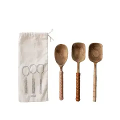 Hello Honey&reg; 7.5" Mango Wood Spoons with Bamboo & Leather Wrapped Handle Set