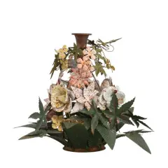 Hello Honey&reg; 9.75" Multicolor Heavily Distressed Finish Handmade Metal Vintage Reproduction Floral Taper Holder