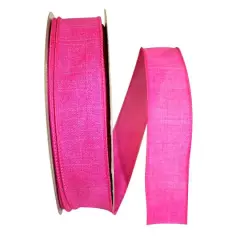 JAM Paper 1.5" x 50yd. Linen Wired Ribbon Fuchsia