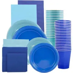 JAM Paper Party Tableware Assortment Grad Pack Blue/Sea Blue