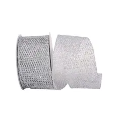 Reliant 2.5" x 10yd. Grand Net Glitter Wired Ribbon Silver