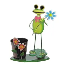 15" Frog With Flowers on a Lily Pad Spring Outdoor Planter