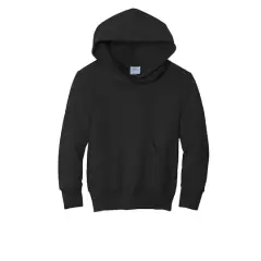 Port & Company&reg; Neutrals Youth Core Fleece Pullover Hooded Sweatshirt Jet Black