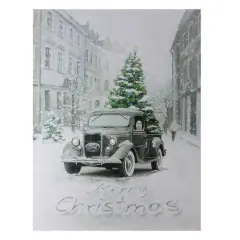 LED Lighted Ford Truck Merry Christmas Canvas Wall Art