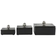 Black Marble Decorative Box with Textured Silver Aluminum Knobs, 3ct.