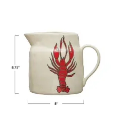 Hello Honey&reg; 8" Wax Relief Lobster Illustration Coastal Stoneware Pitcher