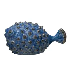 Hello Honey&reg; 4.5" Blue Stoneware Puffer Fish Accent