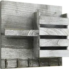 NEX&trade; Olive Green Vintage Wooden Mail Shelf with 6 Key Hooks