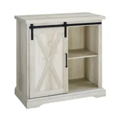 Walker Edison 32" White Oak Sliding Barn Door Farmhouse Accent Cabinet