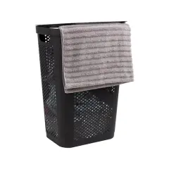 Mind Reader 60L Black Ventilated Slim Laundry Hamper with Cut Out Handles & Hinged Lid