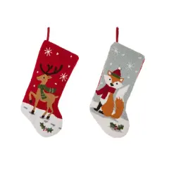 Glitzhome&reg; 19" Reindeer & Fox Hooked Stockings, 2ct.