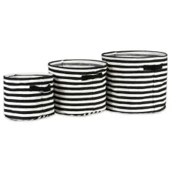 DII&reg; Round Stripes PE-Coated Herringbone Woven Cotton Laundry Bin Set Black