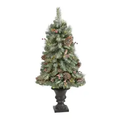 4ft. Pre-Lit Frosted Pine Artificial Christmas Tree with Pinecones & Berries, Clear LED Lights