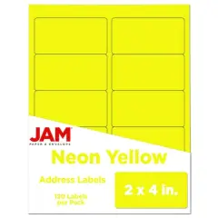 JAM Paper Standard Address Labels, 120ct. Neon Fluorescent Yellow
