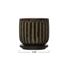 Hello Honey&reg; 5" Multicolor Fluted Stoneware Planter with Stripes and Saucer