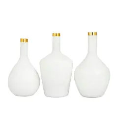 Set of 3" White Glass Glam Vases, 13" x 8" x 8"