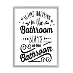 Stupell Industries What Happens In Bathroom Silly Decorated Typography Framed Giclee Art Gray