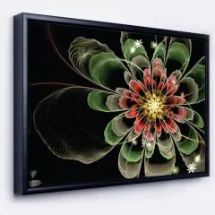 Designart - Abstract Green Fractal Flower - Floral Art Canvas Print in Black Frame