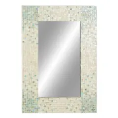 36" Cream & Aqua Coastal Mother Of Pearl Wall Mirror