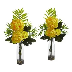 Tropical Mum Arrangement In Vase, 2ct. Yellow