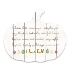 I Love Fall Things Pumpkin Shaped Wood Wall Hanging