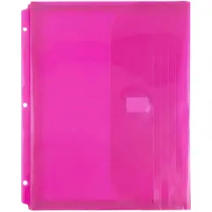 JAM Paper 9.5" x 11.5" Hook & Loop Closure 3-Hole Punch Plastic Envelopes, 12ct. Pink
