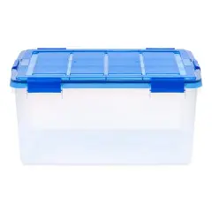 IRIS 15gal. Clear Plastic Storage Boxes with Blue Lid, 4ct.