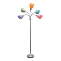 Simple Designs&trade; 5.6ft. 5-Light Gooseneck Silver Floor Lamp Fun Multicolored Shades