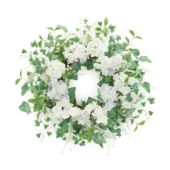 22" White Hydrangea & Ivy Leaf Wreath