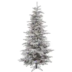7.5ft. Pre-Lit Flocked Sierra Fir Slim Artificial Christmas Tree, Multi-Colored LED Lights