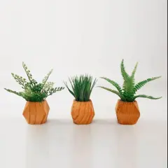 TF Publishing 7" Ferns and Grass in Mid-Century Geometric Pots, 3ct.