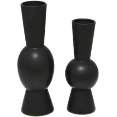 Ceramic Fluted Round Abstract Vase Set Black