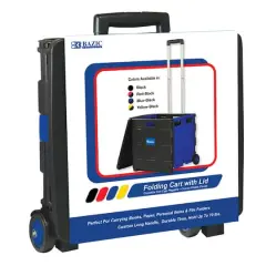 BAZIC&reg; Folding Cart on Wheels with Lid Cover Black & Blue