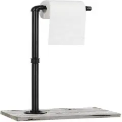 NEX&trade; Freestanding Iron Pipe Toilet Paper Holder with Solid Wood Base White