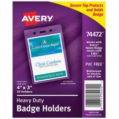 Avery&reg; 4" x 3" Portrait Heavy Duty Badge Holders, 25ct.