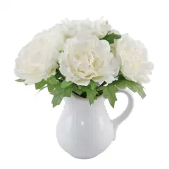 Flora Bunda&reg; 11.5" White Peony Arrangement in Ceramic Watering Vase