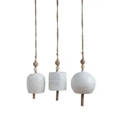 Hello Honey&reg; White Stoneware Bells with Wood Beads Set