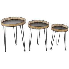 Black Metal Handmade Accent Table with Rattan Tabletop Set