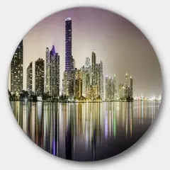 Designart - Miami Downtown Night Panorama' Extra Large Metal Circle Wall Art