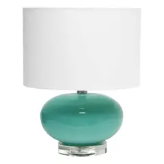 Lalia Home 15.25" Ovaloid Glass Table Lamp with White Shade Aqua