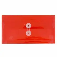 JAM Paper 5.25" x 10" Plastic #10 Business Envelope with Button and String Closure, 24ct. Red