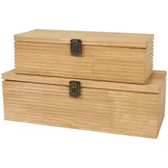 Light Brown Wood Carved Linear Box Set