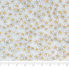 SINGER Yellow & Gray Flower on Blue Cotton Fabric