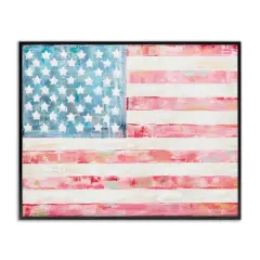 Stupell Industries Patriotic Brushed Flag Framed Giclee Art Black